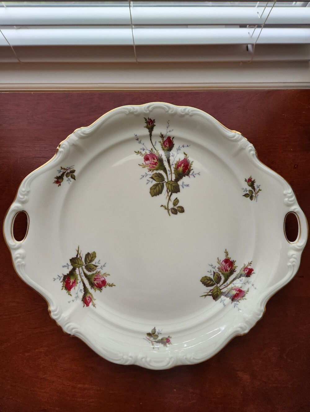 Rosenthal Continental Pompadour Ivory Moss Rose Handled Cake Plate